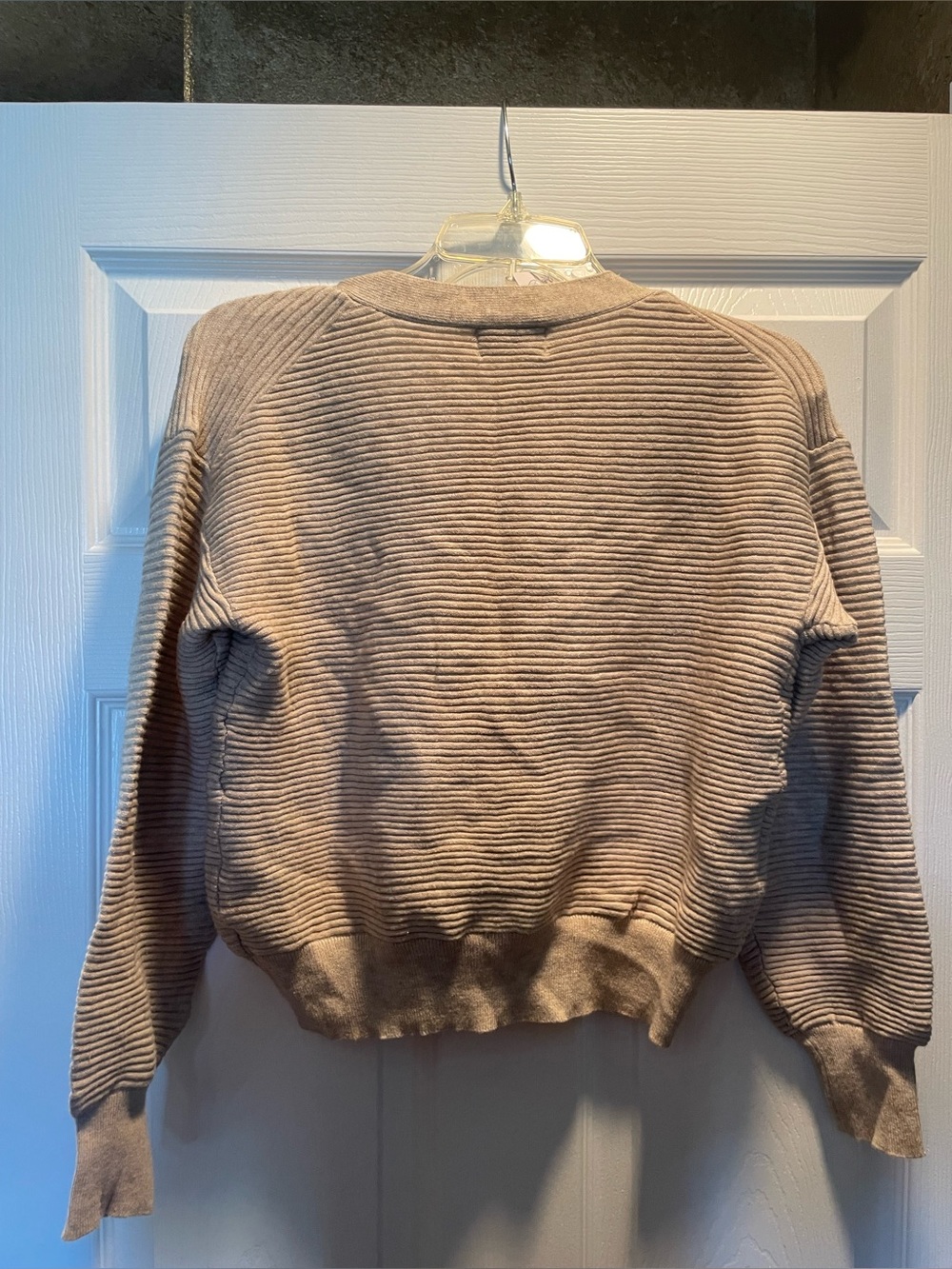 Poof! Light Beige Ribbed V-Neck Button Front Cardigan - Picture 2 of 4